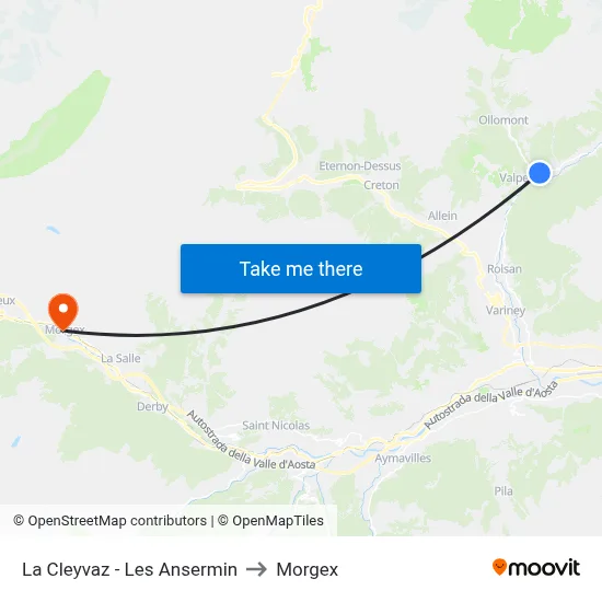 La Cleyvaz - Les Ansermin to Morgex map