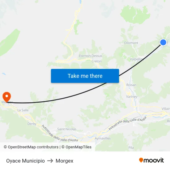Oyace Town Hall to Morgex map