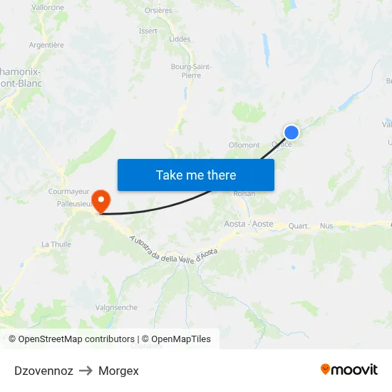 Dzovennoz to Morgex map