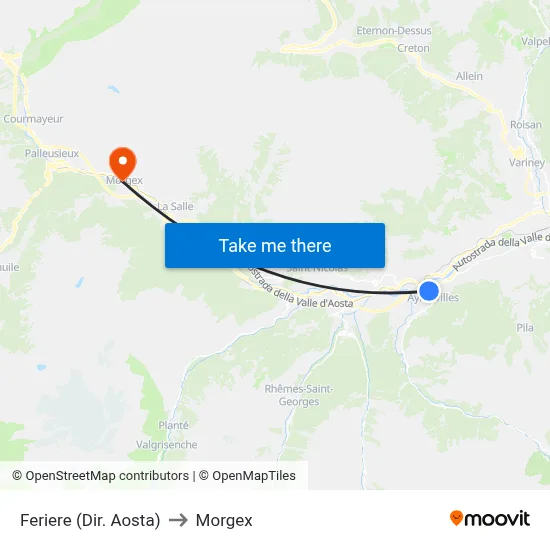 Feriere (Aosta Direction) to Morgex map