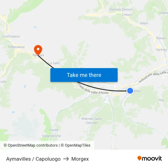 Aymavilles Center to Morgex map