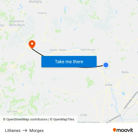 Lillianes to Morgex map