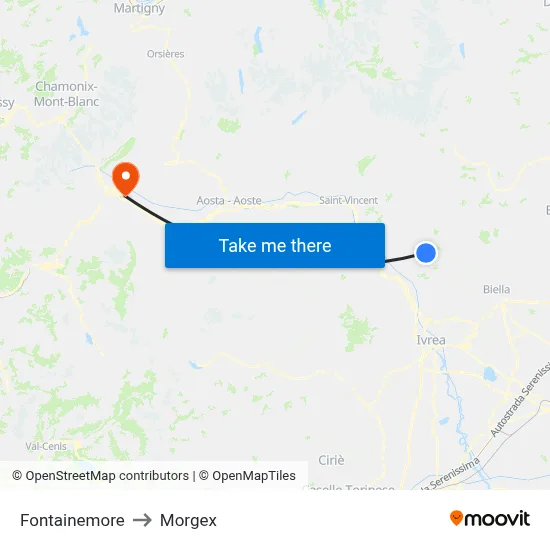 Fontainemore to Morgex map