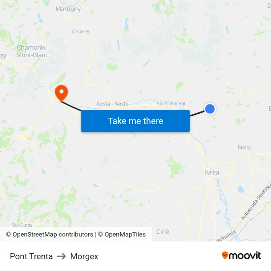 Pont Trenta to Morgex map