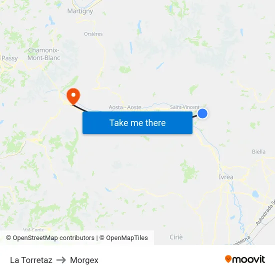 La Torretaz to Morgex map