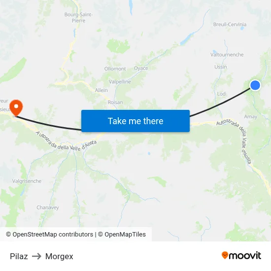 Pilaz to Morgex map
