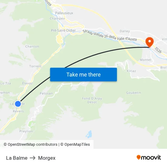 La Balme to Morgex map