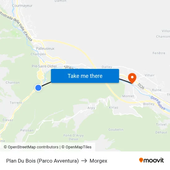 Plan Du Bois (Adventure Park) to Morgex map