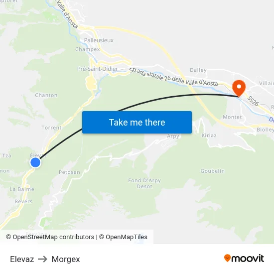 Elevaz to Morgex map