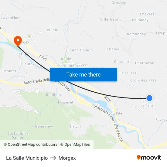 La Salle Town Hall to Morgex map