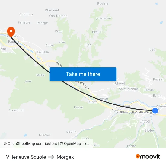 Villeneuve Schools to Morgex map