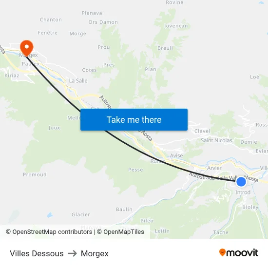 Lower Villages to Morgex map