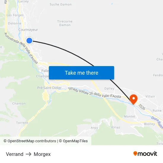 Verrand to Morgex map