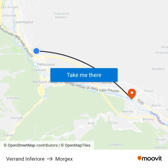 Lower Verrand to Morgex map