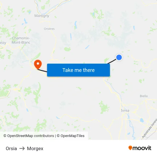 Orsia to Morgex map