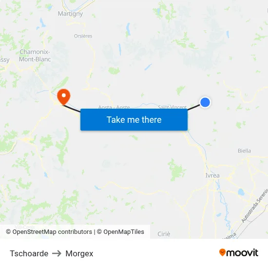 Tschoarde to Morgex map