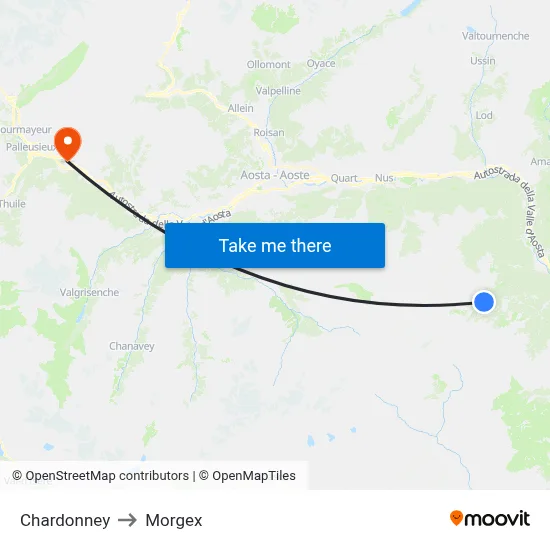 Chardonney to Morgex map