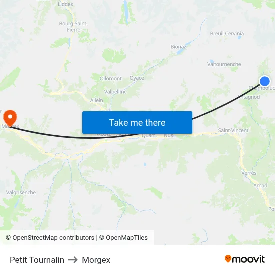 Petit Tournalin to Morgex map