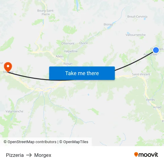 Pizzeria to Morgex map