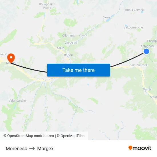 Morenesc to Morgex map
