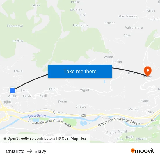 Chiaritte to Blavy map