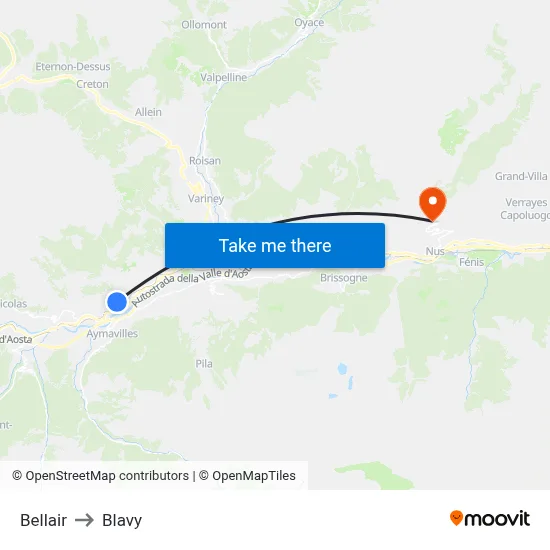 Bellair to Blavy map