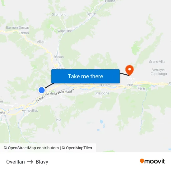 Oveillan to Blavy map