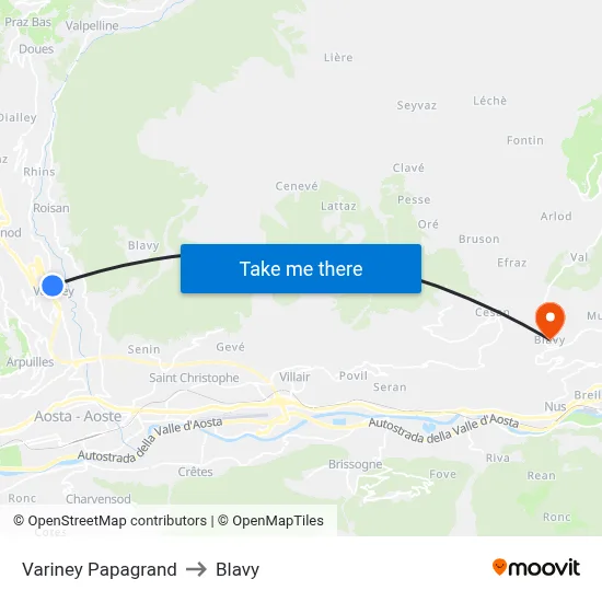 Variney Papagrand to Blavy map