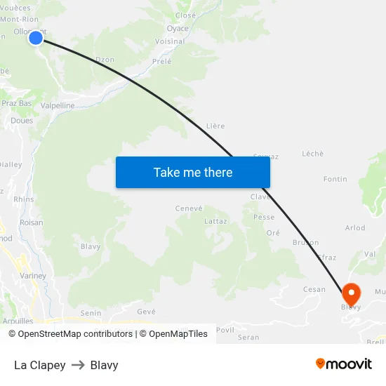 La Clapey to Blavy map