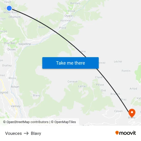 Voueces to Blavy map