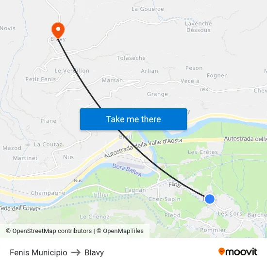 Fenis Town Hall to Blavy map