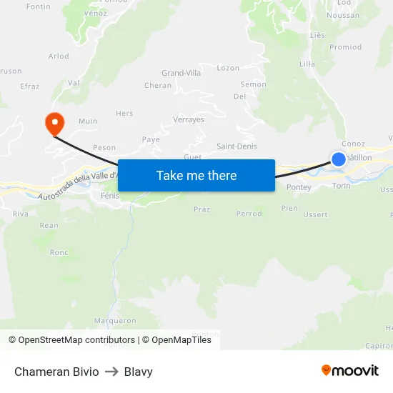Chameran Bivio to Blavy map