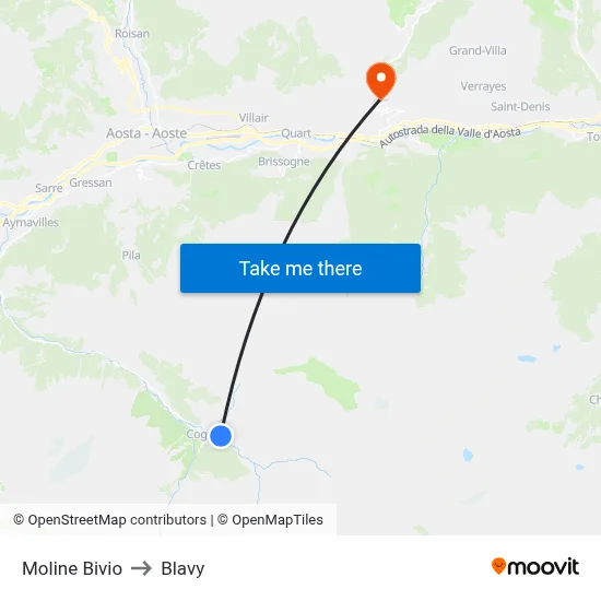 Moline Bivio to Blavy map