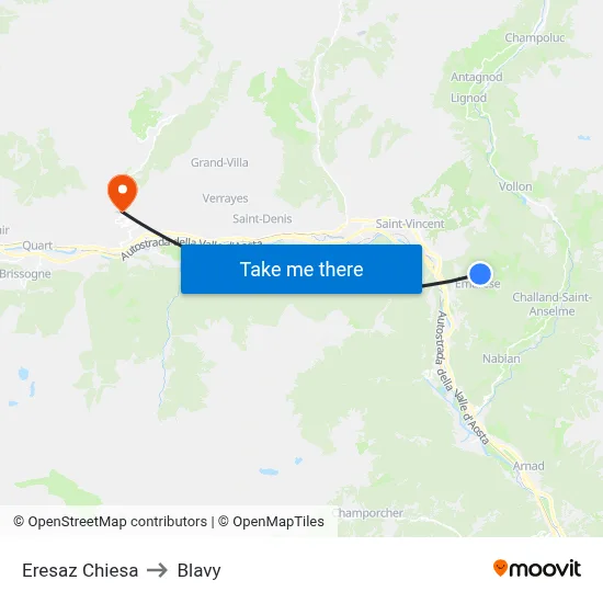 Eresaz Chiesa to Blavy map
