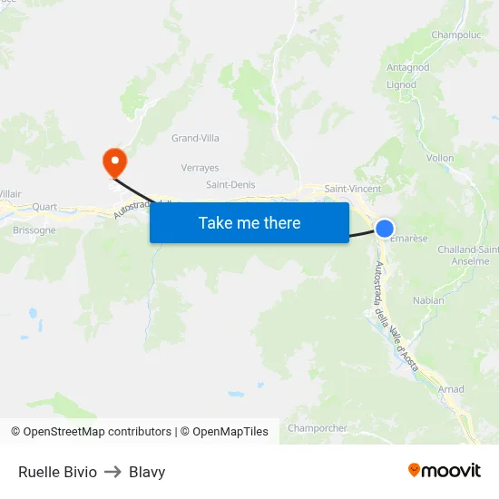 Ruelle Bivio to Blavy map