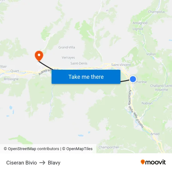 Ciseran Bivio to Blavy map