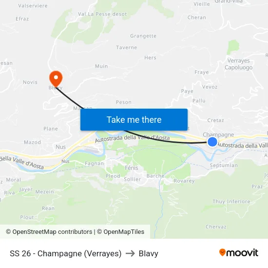 Highway 26 - Champagne (Verrayes) to Blavy map