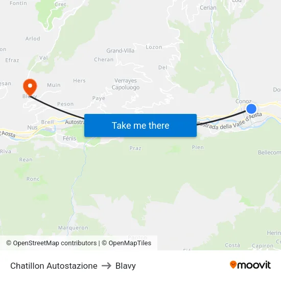 Chatillon Bus Station to Blavy map