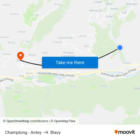 Champlong - Antey to Blavy map