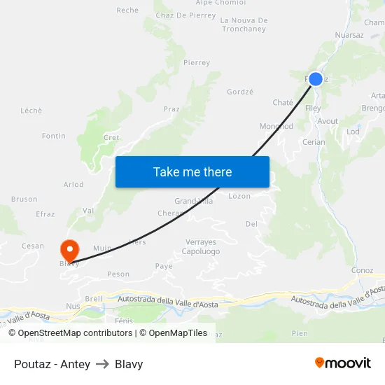 Poutaz - Antey to Blavy map