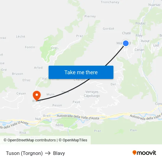 Tuson (Torgnon) to Blavy map