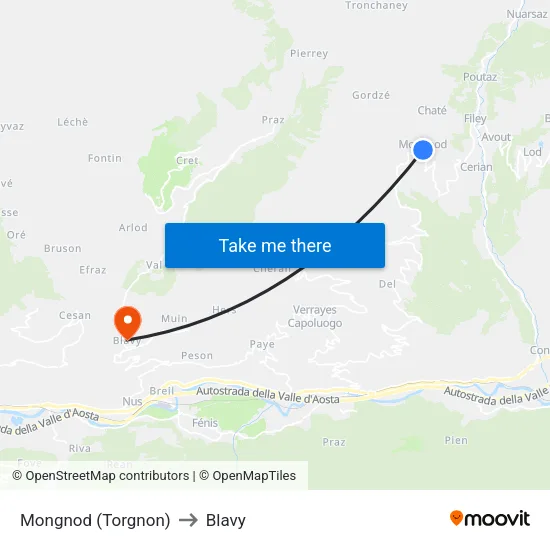 Mongnod (Torgnon) to Blavy map