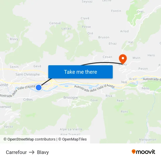 Carrefour to Blavy map