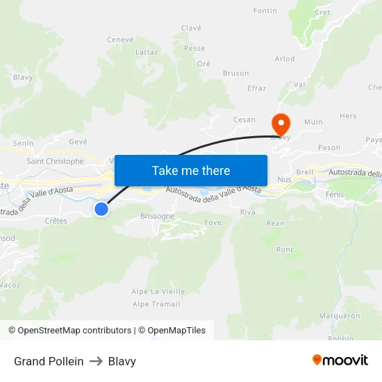 Grand Pollein to Blavy map