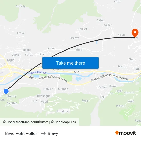 Petit Pollein Junction to Blavy map