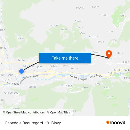 Beauregard Hospital to Blavy map