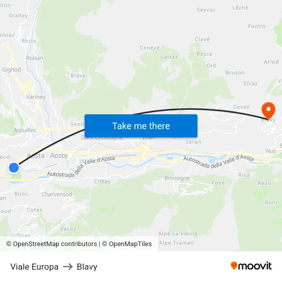 Europe Avenue to Blavy map