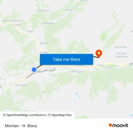 Montan to Blavy map
