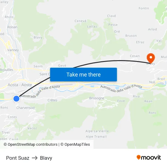 Pont Suaz to Blavy map