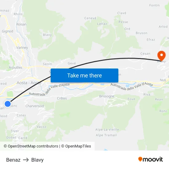 Benaz to Blavy map